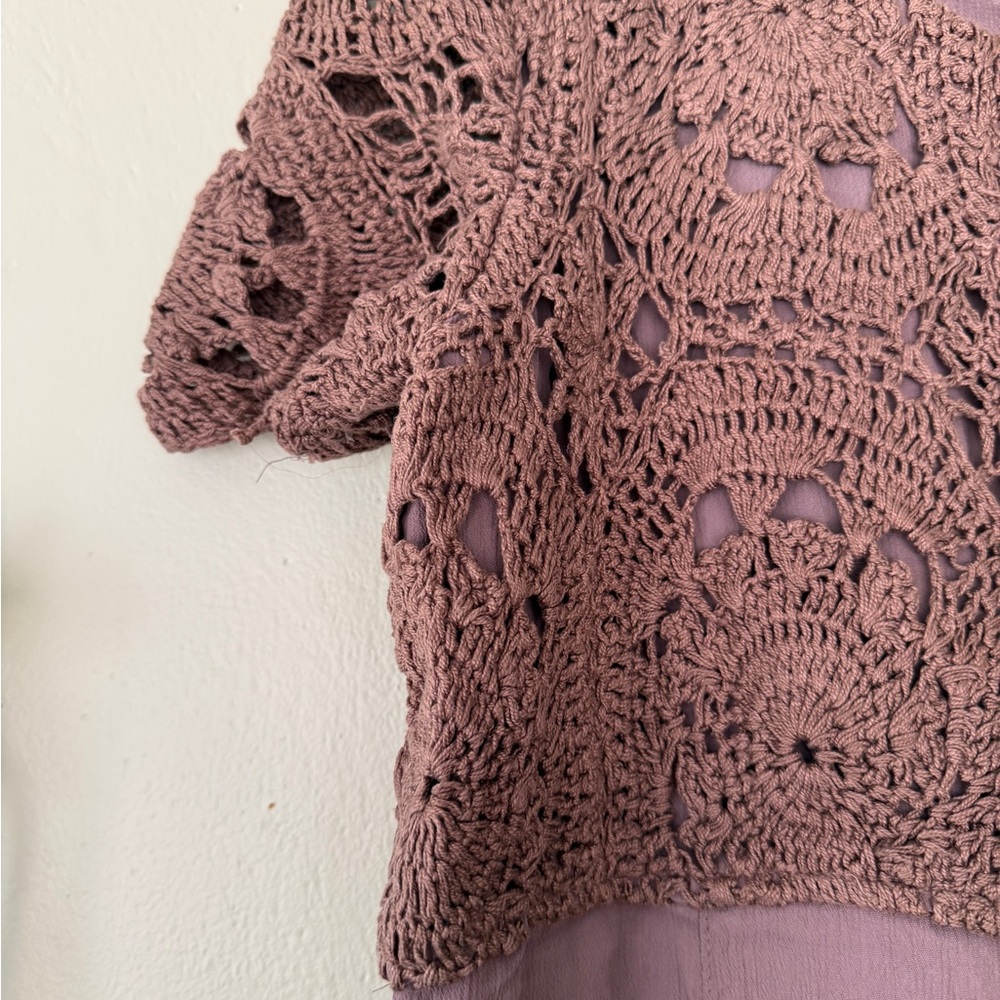 Vintage Mauve Crochet and Capiz Shell Midi Dress - Picture 2 of 6